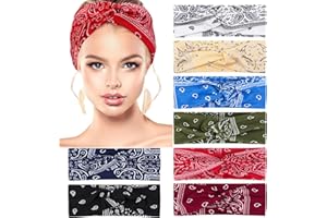 Apricitie Hair Bands, Women's Wide Elastic Boho Headband, Criss Cross Paisley Print Hair Band, Yoga Sports Headbands (8, Assorted Colour)