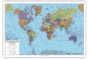 Agendepoint.it - Cartina geografica planisfero mondo A3 30x42 bifacciale fisica e politica 1 74.000.000 per uso scolastico