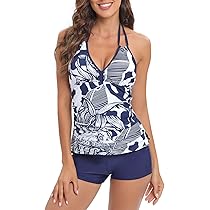 Hauetro Tankini Set 3-teilig Damen - Push-up Oberteil & High Waist Shorts Bauchweg