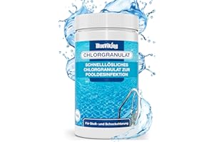BLUEVIKING Chlor Pool Granulat 1kg zur Schockchlorung - Schnelllösliches Granulat für einen klaren Pool zur Erstanwendung