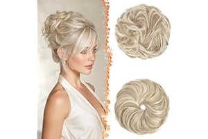 BARSDAR 2 PCS Messy Bun Hair Pieces, Elastic Messy Hair Bun Scrunchies Extensions for Women Synthetic Thick Fluffy Updo Chignons Hairpieces - Medium Blonde with White Blonde