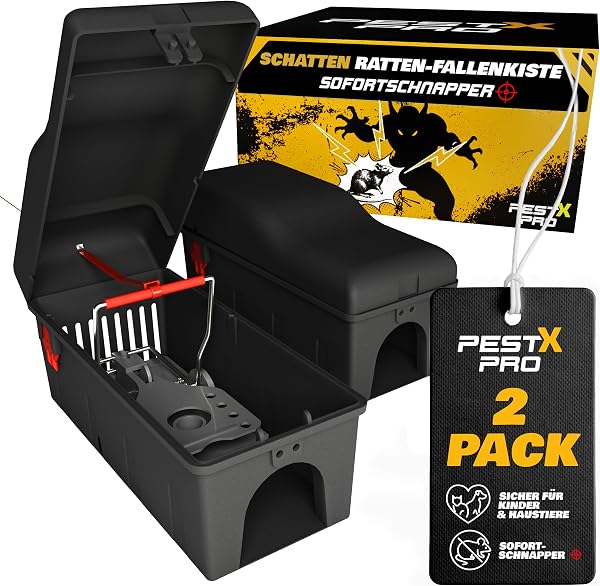 Pest-X Pro Shadow Professionelle Rattenfallenbox – 2er-Set, Kinder- & Haustiersicher, Robuste Köderstation für Nagetiere, Wiederverwendbar & Einfach Aufzustellen, Für Innen- & Außenbereich - 1