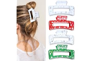 GFORI Weihnachten Haarspangen Große Haarklammer，4 Stück Rechteckige Haarklammern Dünnes Dickes Lockiges Haar für Damen Rutschfest Haarspange Weihnachts-Haarschmuck