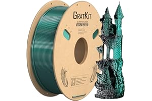 GratKit Filamento di Seta PLA a Doppio Colore 1.75mm, Filamento per stampante 3D FDM 1KG(2,2 libbre), Precisione Dimensionale +/- 0,03 mm, Due-Colore Silk PLA Nero e Verde