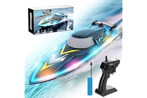 Timiyou Barco teledirigido con luz colorida, 20+ km/h RC, barcos de carreras de 2,4 GHz para piscinas y lagos, juguetes de piscina para adultos y niños