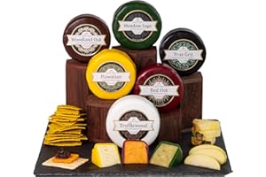 InterCheese | 6 Cheese Truckle Hamper Gift Selection | Artisan Truckles of Aged and Oak Smoked Cheddar, Wensleydale, Derby and Double Gloucester Cheeses sent nestled in Wood Wool