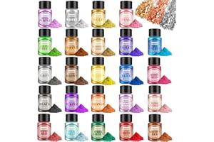 HXDZFX Poudre de Mica 27 Couleurs - Resine Epoxy Poudre, Colorant de Savon, Feuille d'or 3 Couleurs (2g) Pour Resine Epoxy, Savon, Bougie, Vernis à Ongle, Bombe de Bain - 6g