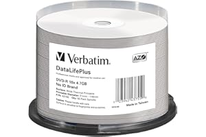 Verbatim DVD-R AZO 4.7GB 16X DL+ White Wide Thermal Printable Surface NO ID Cake 50