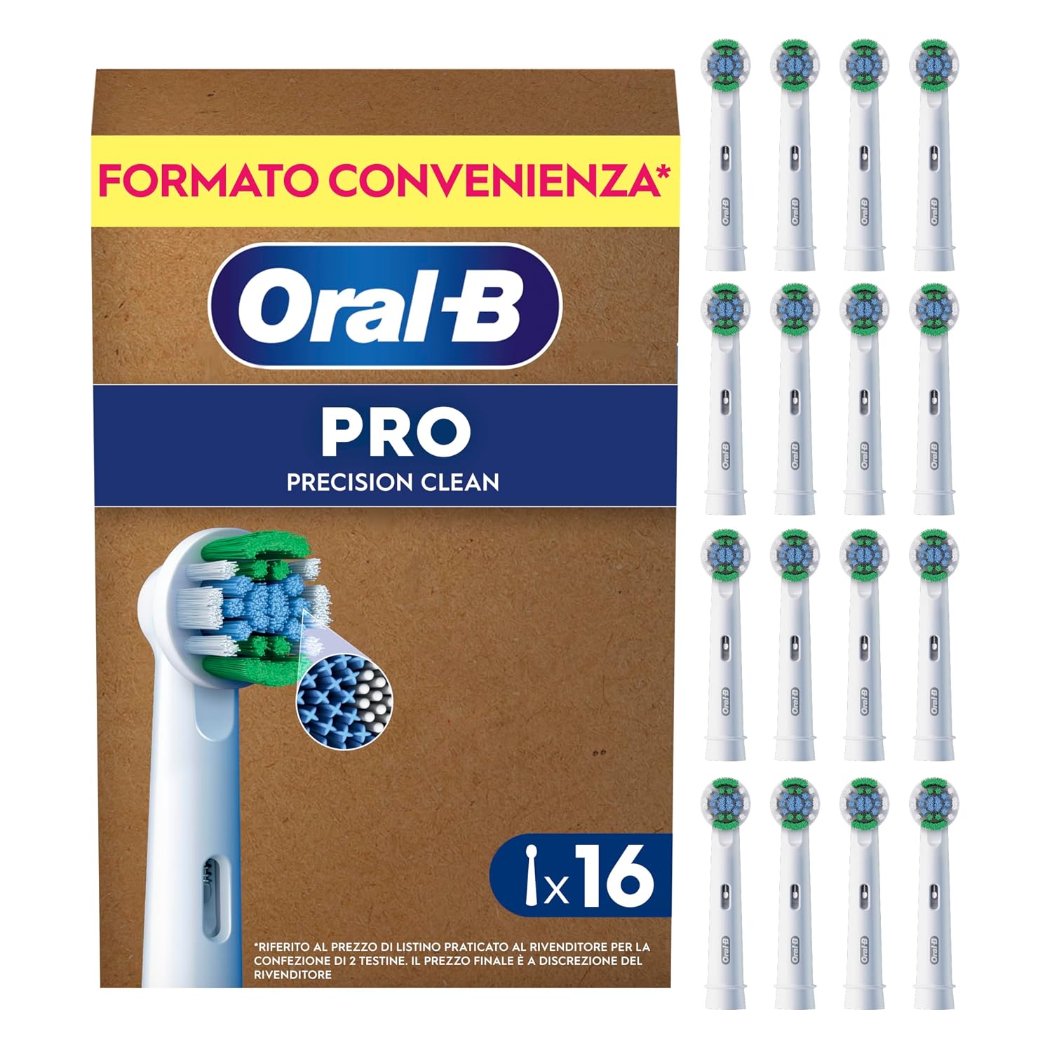 Oral-B Testine di Ricambio Pro Precision Clean, Bianche, 16 Ricambi | 16 Testine di Ricambio per Spazzolino Elettrico, Autentiche, Delicato su Denti e Gengive