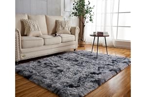 Achiiso Long Pile Shaggy Rugs, Anti-slip Furry Soft Area Rugs Comfy Plush Rugs for Bedroom Livingroom Kidroom(Dark Grey,120 * 160CM)