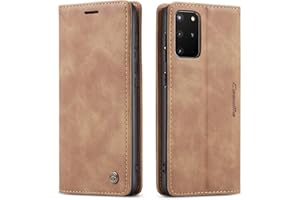 QUQUCHENG123 Ququcheng Schutzhülle für Samsung Galaxy S20 Plus, Leder, Flip Case mit Magnetverschluss, Braun