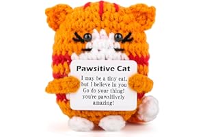 YINNORE Positive Crochet Cat Gift, Funny Inspirational Christmas Birthday Gifts for Women Men Teen Grandkids Friend Coworker Appreciation, White Elephant Small Xmas Stocking Stuffers Emotional Cute Decor