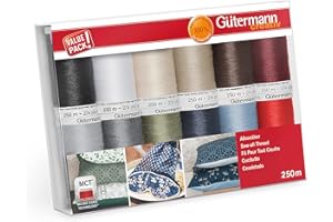 GUTERMANN Gütermann creativ Set hilo de coser con 12 bobinas de Coselotodo de 250 m en los colores básicos más populares