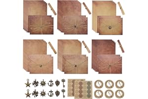 Jinsion 68 Piezas Papel Carta Set Noble 24Papel Vintage Papel Pergamino,12 Sobres Vintage,18 Cuerdas de CáñAmo, 2Hojas de Pegatinas de Sellos, 12Llaves, A4 Papel Carta con Sobre para Bodas,Cumpleaños