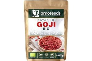 AMOSEEDS Bayas de Goji BIO | Sin Azúcares Añadidos, 100% Orgánicas | Bayas deshidratadas | Primera Calidad