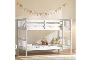 Vida Designs Milan Bunk Bed With Ladder, Kids Twin Sleeper, Solid Pine Wood Frame, Children's, Single 3 Foot, White