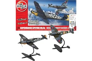 Airfix Gift Set x 2 Kits - Model Plane - A50194 Supermarine Spitfire Mk.Vc and Bf109F-4 Dogfight Double Building Set, 1:72 Scale Kit for Adults & Kids 8+ Models Military Gifts for Men Un-Painted