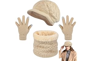 UMIPUBO Women Winter Knitted Hat and Scarf Set Ski Outing Set Plush Ear warmers Scarf Beanie Hat and Touch Screen Gloves Earmuffs Stockings Set for Outdoor Sports