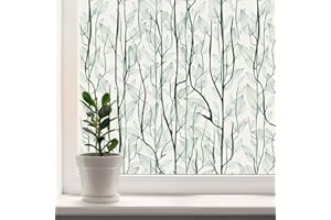 dktie Window Privacy Film Static Cling Window Film No-Glue Frosted Window Film Plants Window Stickers, for Home, Bathroom, Kids Room, Bedroom (44.5x200cm)