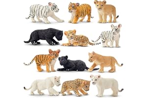 toymany 12PCS Safari Animal Figurines, High Emulational Detailed Baby Plastic Zoo Animals, Lions Tigers Cheetahs Figure Toy Set, Easter Eggs Cake Toppers Christmas Birthday Gift for Kids Toddlers
