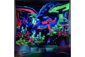 Dremisland Black light Fungo Arazzo UV reattiva Luce Nero Poster Pianta Paesaggio Sfondo Cielo Notturno Stellato Arazzo Appeso a Parete Camera da Letto Complementi Arredo Casa