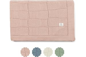 MICU MICU Manta Bebé Punto Calados, 80 x 100 cm, Extra Suave y Ligera, 100% Algodón Orgánico, Arrullo Bebé Regalo Recién Nacido (Rosa)