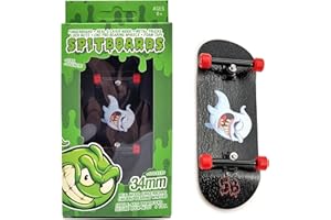 SPITBOARDS Ghost 'Boo' - Tastiera professionale da 34 mm x 96 mm (completa), tavola in vero legno, Pro Trucks con dadi di bloccaggio e boccole, ruote in poliuretano professionali