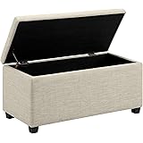 Amazon Basics - Pouf rettangolare imbottito Poliestere, contenitore portaoggetti e panca da ingresso, poggiapiedi, Beige, 42 