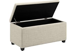 Amazon Basics Upholstered Ottoman, Hallway Bench with Storage, Upholstered, Rectangular, Beige, 42 x 91 x 43 cm (W x D x H)