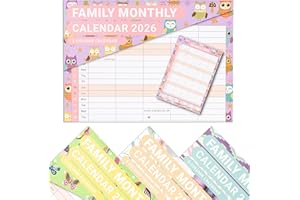 evelay 2026 Family Calendar Month to View 5 Columns A3 When Open Hanging Wall Planner Organiser (Owl)