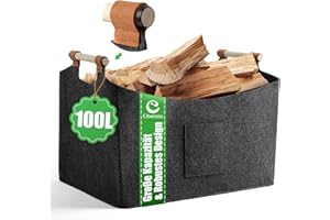 Ciberate XXXL 100L Filzkorb Holzkorb für Kaminholz Brennholzkorb Faltbare Filztasche mit rutschfester Griffe und Fronttasche Feuerholzkorb als Aufbewahrungskorb für Holz, Einkauf (60x40x40cm)
