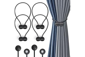 Romon Calamite per Tende, Confezione da 4 Fermatenda Magnetici Resistenti Fermatenda Magnetiche Fermi per Tendaggi, Ferma Tende con Calamita Fermatenda per Tende per Tende da Interni e Esterni, Nero