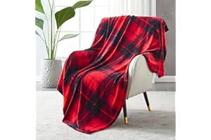 SOCHOW Flanelowy koc polarowy 150 cm × 200 cm, całoroczny czerwony koc w kratę na łóżko, kanapę, samochód