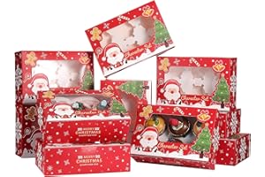Coolty 20pcs Cajas de Cartón para Tartas, Cupcakes, Galletas y Magdalenas - Embalaje para Panadería y Pastelería - Tipo Navidad Roja