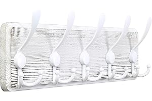 WEBI Garderobenleiste,Garderobenhaken mit 5 Dreifachhaken,Wandgarderobe Holz,Kleiderhaken Wand,Hakenleiste Garderobe,Jackenhalter Wand für Mäntel,Jacken,Weiß