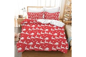 Leleyouzer Set di biancheria da letto Natalizia 135 x 200 cm,Biancheria Natalizio,Set regalo di Natale per Bambini,Copripiumino Natalizio con due Federe 50 x 75 cm(MC5)