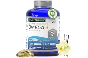 NUTRICEL Omega 3 capsulas 2000mg por dosis diaria (2 cápsulas) EPA 1000mg + 500mg DHA - Sabor Vainilla - omega 3 epa y dha - Superconcentrado - Destilado Molecularmente - 120 cápsulas - Hasta 4 meses