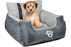 FRISTONE Dog Car Seat, Dog Booster Car Seat Travel Carrier with Clip-on Safety Leash and Storage Pocket Dog Seat for Puppy, Small Pet Comfortable and Anti-Slip - Grey