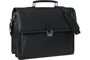 STILORD "Stanley Aktentasche Herren Leder mit Schloss für 17 Zoll Laptop Business Tasche Echtleder Vintage Laptoptasche Groß Umhängetasche XL mit Trolley Halterung Farbe:sepia - braun plain
