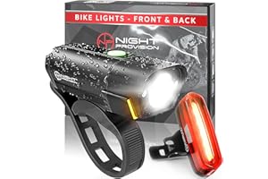 NP NIGHT PROVISION BX-Series USB-C Bike Light Set - Front and Back - 12Hr Max Long Lasting Rechargeable Headlight, Bicycle LED for Night Riding, w/14hr Max Rear Taillight