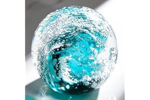 Arikyrist Hand Blown Glass Ocean Waves Paperweight Glass Ball for Friends, Dark Blue Bubble Ball Decoration for Home Office and Aquarium