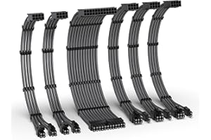 EZDIY-FAB PSU Cable Extension Kit, 16AWG Power Supply Extension, 1x24Pin/2x4+4 EPS/3x6+2 PCI-E, Custom PC Sleeve Cable 300MM with Combs - Carbon