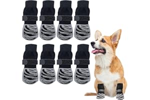 MHDUYEG Chaussettes Antidérapantes D'intérieur pour Chiens, 8 Pièces Chaussettes AntidéRapantes pour Chien, Protège-Pattes pour Chiens avec Bandes Fixation Réglables Et Amovibles (Gris, S)