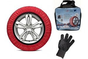 BRICOZONE Calze Da Neve Auto Omologate En 16662 1 Trazione Antiscivolo Su Neve E Ghiaccio Facili Da Montare Alternative Alle Catene Da Neve Set Completo Con Guanti E Borsa Colore Rosso (XL)