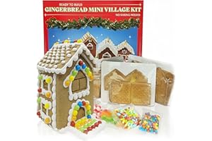 TOPLINE Mini Gingerbread House Kit - Build & Decorate Your Own 4 piece Gingerbread Christmas Village with Assorted Sweets 735g. Easy to Make, Pre-Shaped, No Baking. Christmas Gifts for Kids
