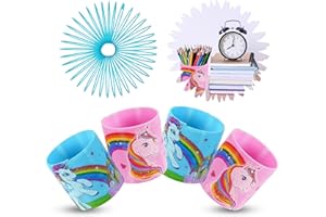 SRV HUB 4Pcs Unicorn Magic Spring Toy, Plastic Coil Multicolored Rainbow Magic Springs, Springy Fun for Kids Size 6.5cm (4x Springs (2x Blue, 2x Pink))