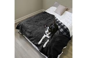 Pawsee Waterproof Dog Blanket Washable, Sherpa Fleece Pet Blanket for Puppies Cats Dogs, Reversible Waterproof Protector Cover for Dog Sofa Bed, 203 x 152 cm, Plaid/Black