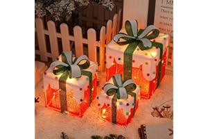 OVOISSTIY Cajas de Regalo Navidad con Luces, Juego de 3 Cajas Decorativas Navidad Luces 8 Modos con Mando a Distancia, LED Cajas Regalo Iluminadas para Decoración Navideña Árbol, Fiesta