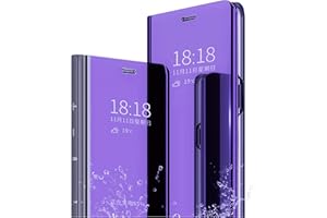SZMLOGB MLOTECH Hülle für Samsung Galaxy S23 Plus Handyhülle mit Gehärtetes Glas schutzfolie Flip Transluzent View Miroir Cover Anti-Schock Spiegel Standfunktion Schutzhülle Lila blau