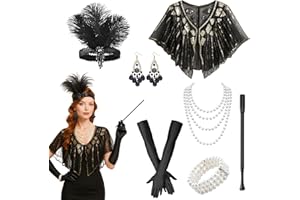 GWAWG Accessoire Année 20 Femme,Great Gatsby Accessoires Set?Charleston Accessoires Femme pour Mascarade Noël Mardi Gras Halloween